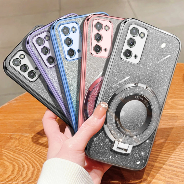 For Samsung Galaxy Note20 Plated Gradient Glitter Round Holder TPU Phone Case