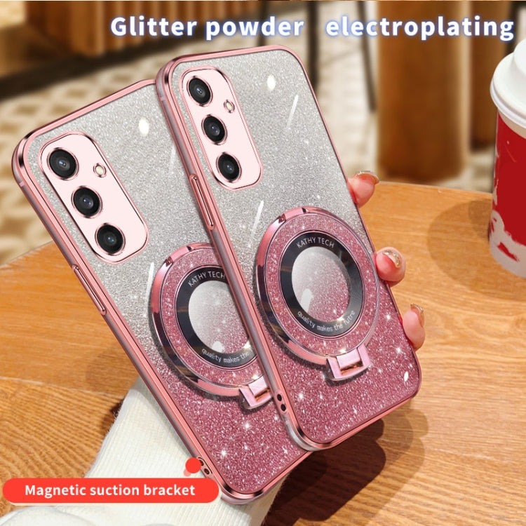For Samsung Galaxy S24 5G Plated Gradient Glitter Round Holder TPU Phone Case
