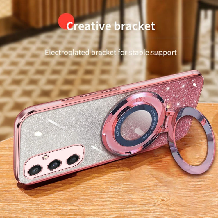 For Samsung Galaxy S24 5G Plated Gradient Glitter Round Holder TPU Phone Case