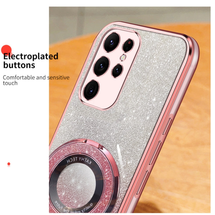 For Samsung Galaxy S23 Ultra 5G Plated Gradient Glitter Round Holder TPU Phone Case