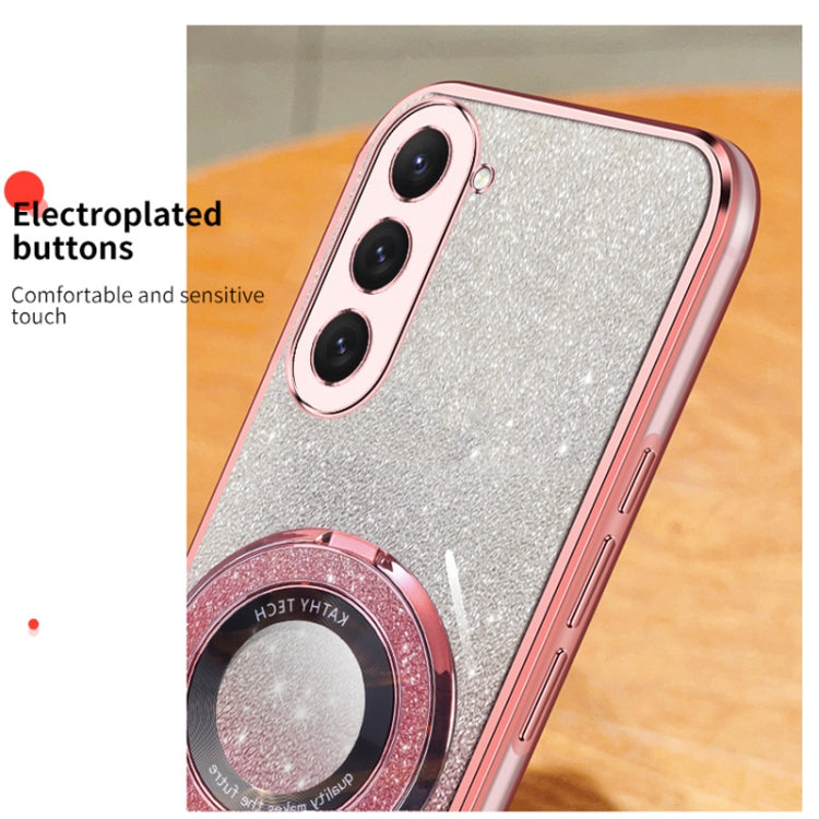 For Samsung Galaxy S23+ 5G Plated Gradient Glitter Round Holder TPU Phone Case