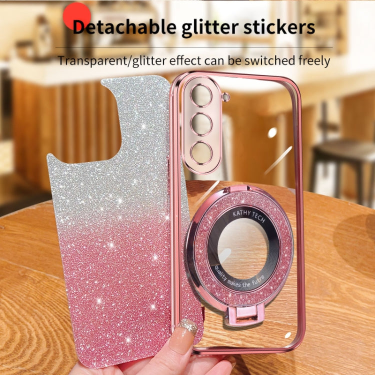 For Samsung Galaxy S23 5G Plated Gradient Glitter Round Holder TPU Phone Case