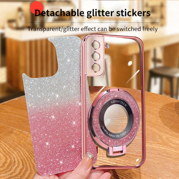 For Samsung Galaxy S22+ 5G Plated Gradient Glitter Round Holder TPU Phone Case