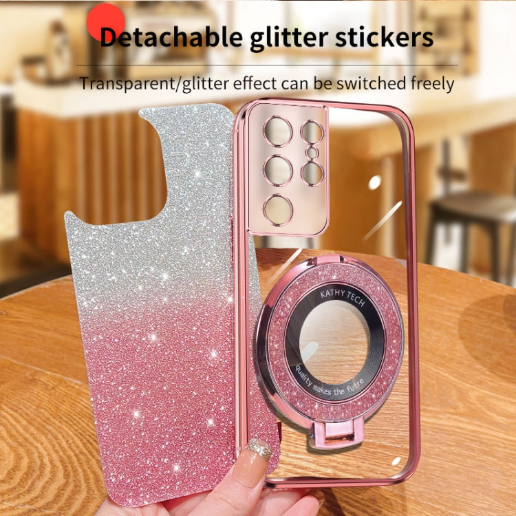 For Samsung Galaxy S21 Ultra 5G Plated Gradient Glitter Round Holder TPU Phone Case