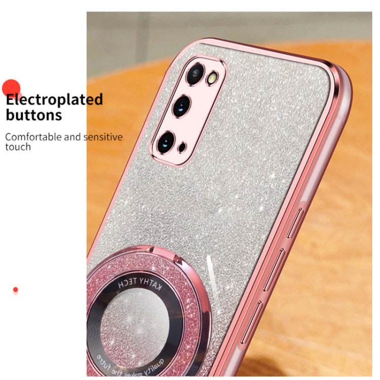 For Samsung Galaxy S20 Plated Gradient Glitter Round Holder TPU Phone Case