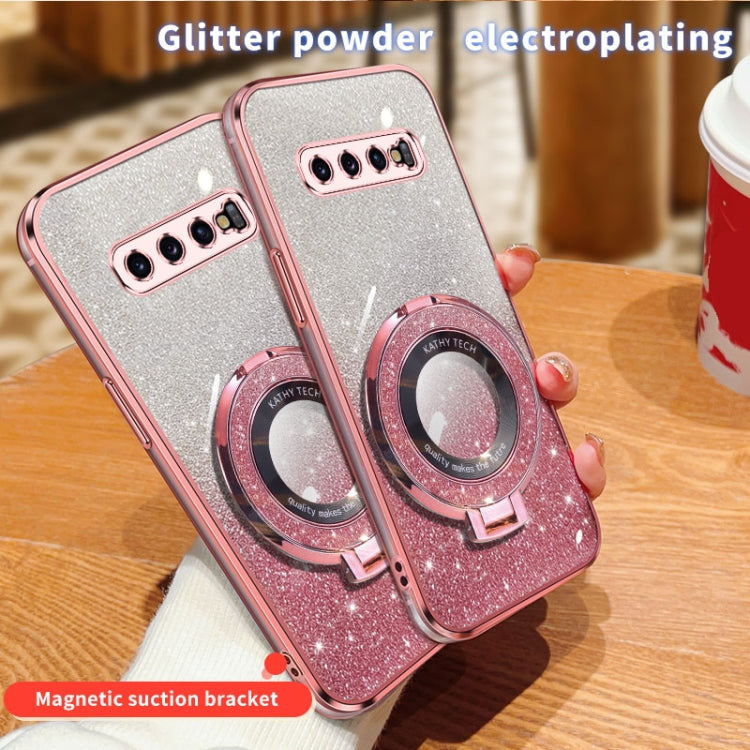 For Samsung Galaxy S10+ Plated Gradient Glitter Round Holder TPU Phone Case