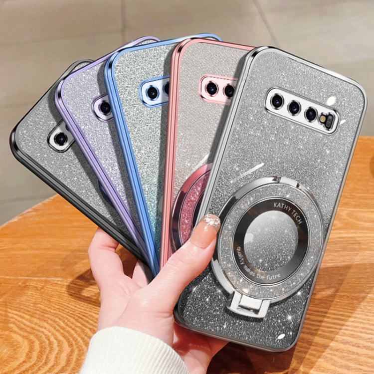 For Samsung Galaxy S10+ Plated Gradient Glitter Round Holder TPU Phone Case