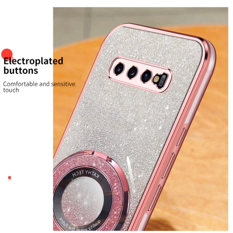 For Samsung Galaxy S10+ Plated Gradient Glitter Round Holder TPU Phone Case
