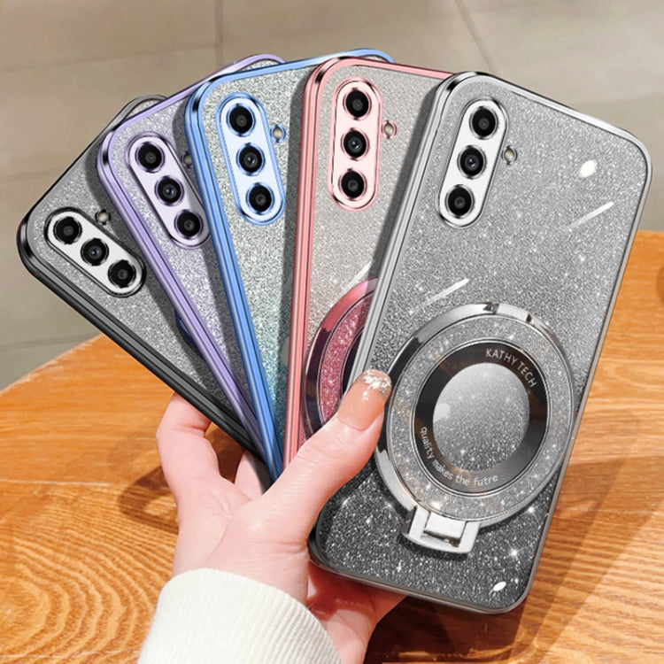 For Samsung Galaxy A14 Plated Gradient Glitter Round Holder TPU Phone Case