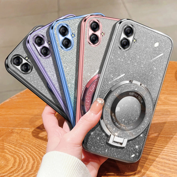For Samsung Galaxy A04e Plated Gradient Glitter Round Holder TPU Phone Case