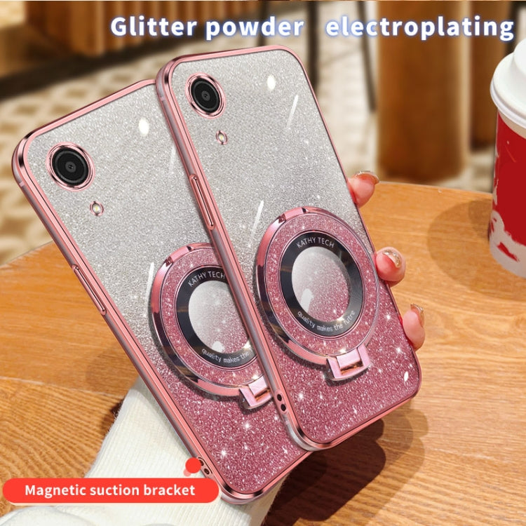 For Samsung Galaxy A03 Core Plated Gradient Glitter Round Holder TPU Phone Case