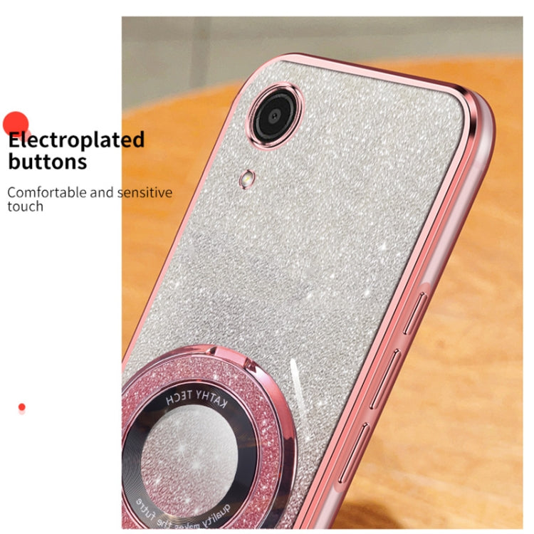 For Samsung Galaxy A03 Core Plated Gradient Glitter Round Holder TPU Phone Case