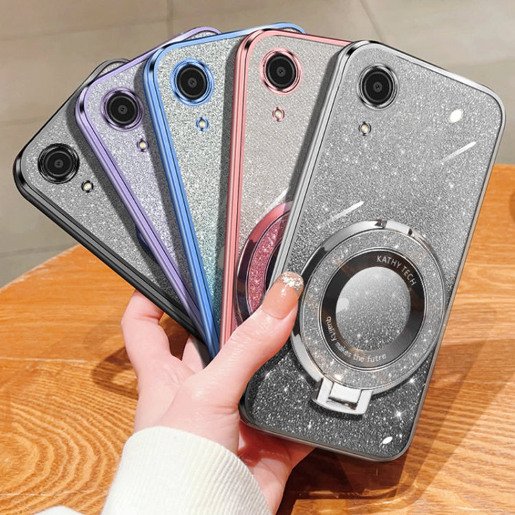For Samsung Galaxy A03 Core Plated Gradient Glitter Round Holder TPU Phone Case