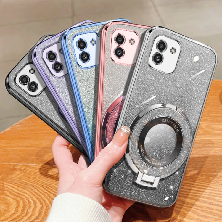 For Samsung Galaxy A03 164mm Global Plated Gradient Glitter Round Holder TPU Phone Case