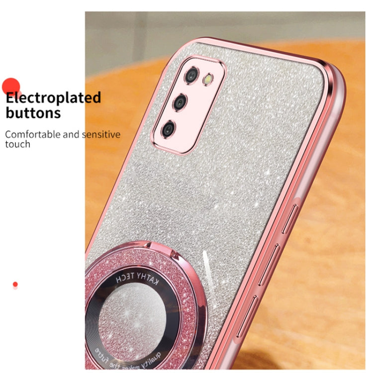 For Samsung Galaxy A03s Plated Gradient Glitter Round Holder TPU Phone Case