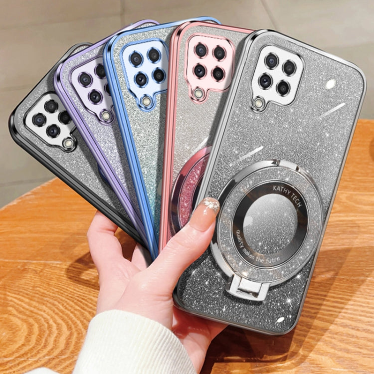 For Samsung Galaxy A22 4G Plated Gradient Glitter Round Holder TPU Phone Case