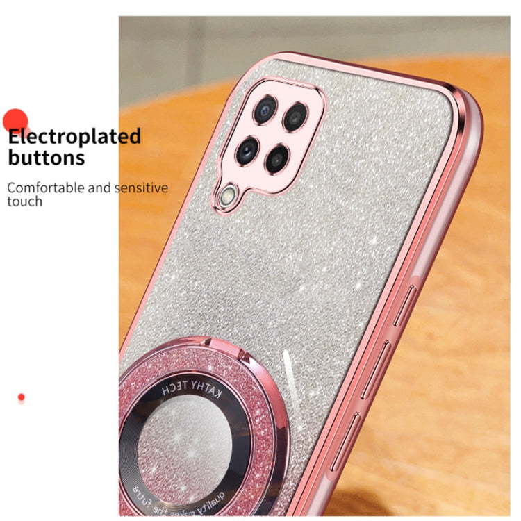 For Samsung Galaxy A22 4G Plated Gradient Glitter Round Holder TPU Phone Case