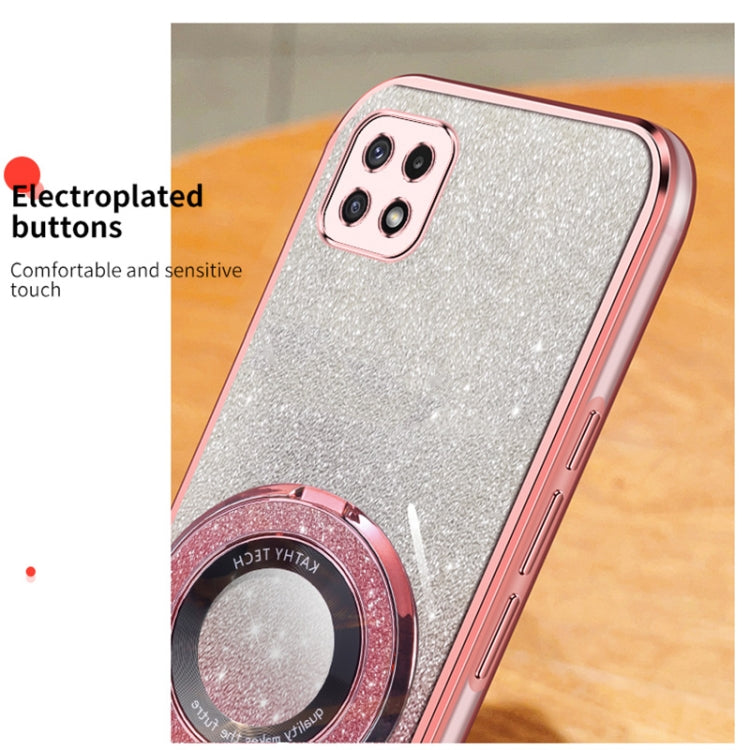 For Samsung Galaxy A22 5G Plated Gradient Glitter Round Holder TPU Phone Case