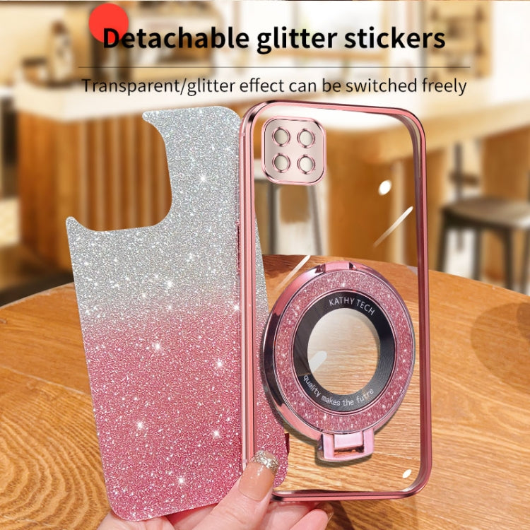 For Samsung Galaxy A22 5G Plated Gradient Glitter Round Holder TPU Phone Case