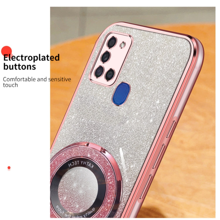 For Samsung Galaxy A21s Plated Gradient Glitter Round Holder TPU Phone Case