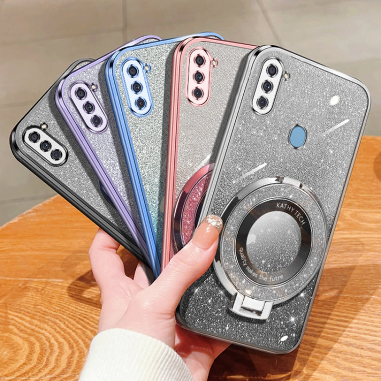 For Samsung Galaxy A11 Plated Gradient Glitter Round Holder TPU Phone Case
