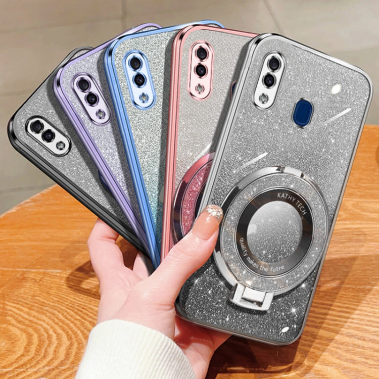 For Samsung Galaxy A20 / A30 Plated Gradient Glitter Round Holder TPU Phone Case
