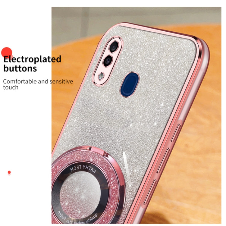 For Samsung Galaxy A20 / A30 Plated Gradient Glitter Round Holder TPU Phone Case