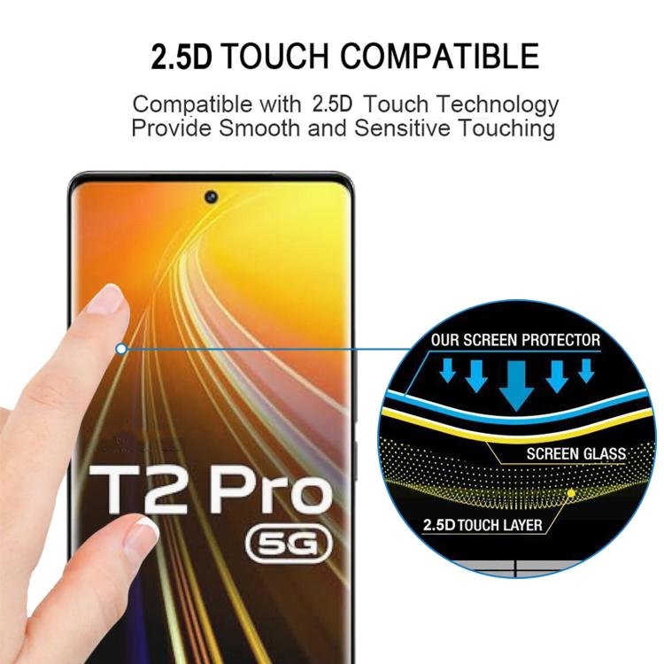 For vivo T2 Pro 5G Full Glue 9H HD 3D Curved Edge Tempered Glass Film - Black