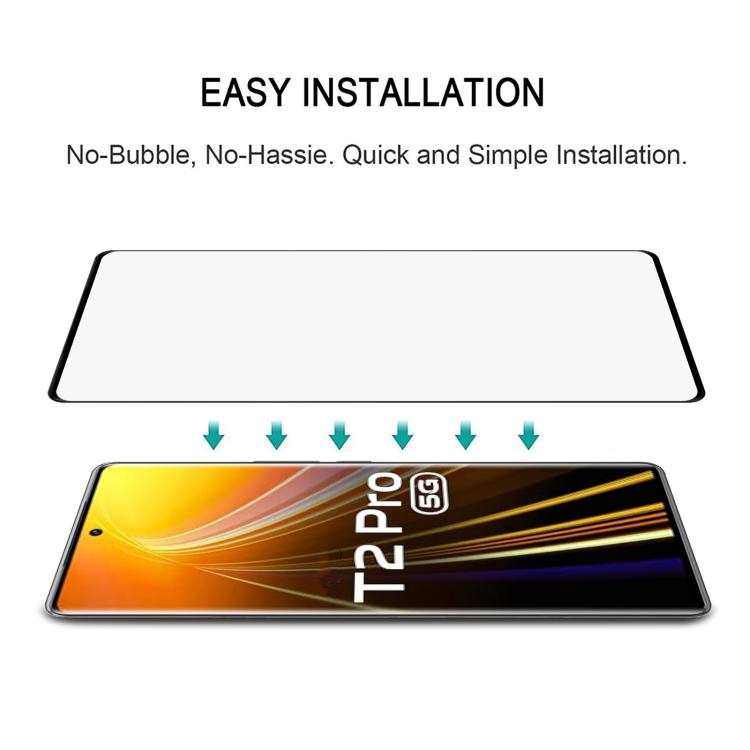 For vivo T2 Pro 5G Full Glue 9H HD 3D Curved Edge Tempered Glass Film - Black