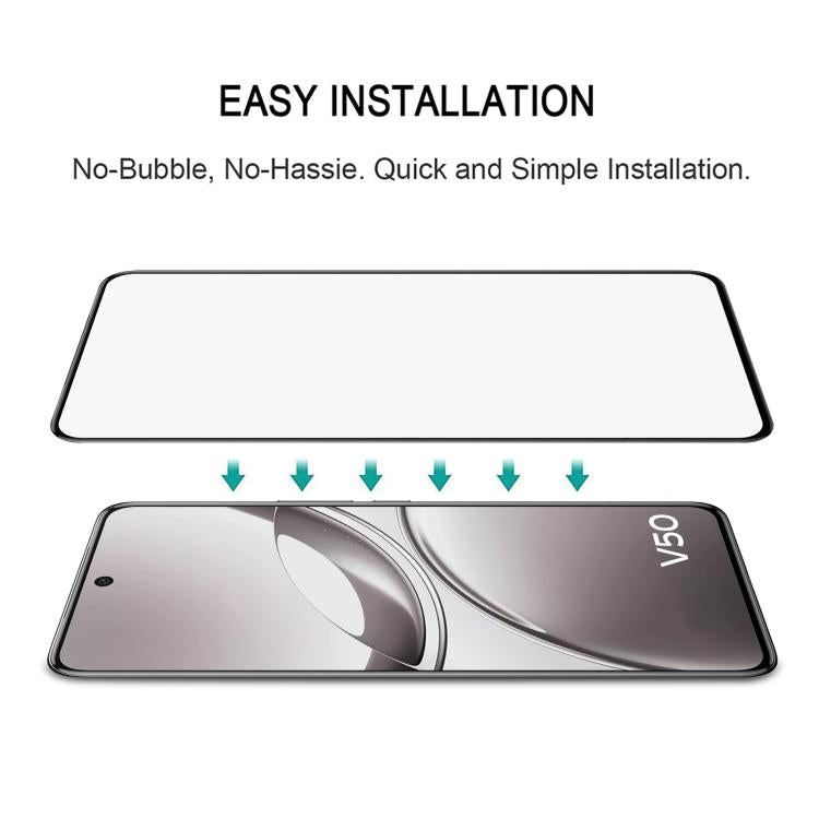 For vivo V50 Full Glue 9H HD 3D Curved Edge Tempered Glass Film - Black