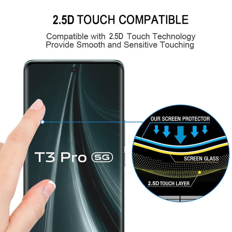 For vivo T3 Pro 5G 25pcs Full Glue 9H HD 3D Curved Edge Tempered Glass Film - Black