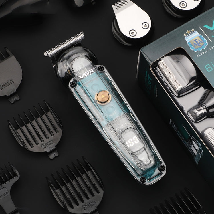 VGR V-102 6 in 1 USB Transparent Digital Display Professional Hair Clipper Set