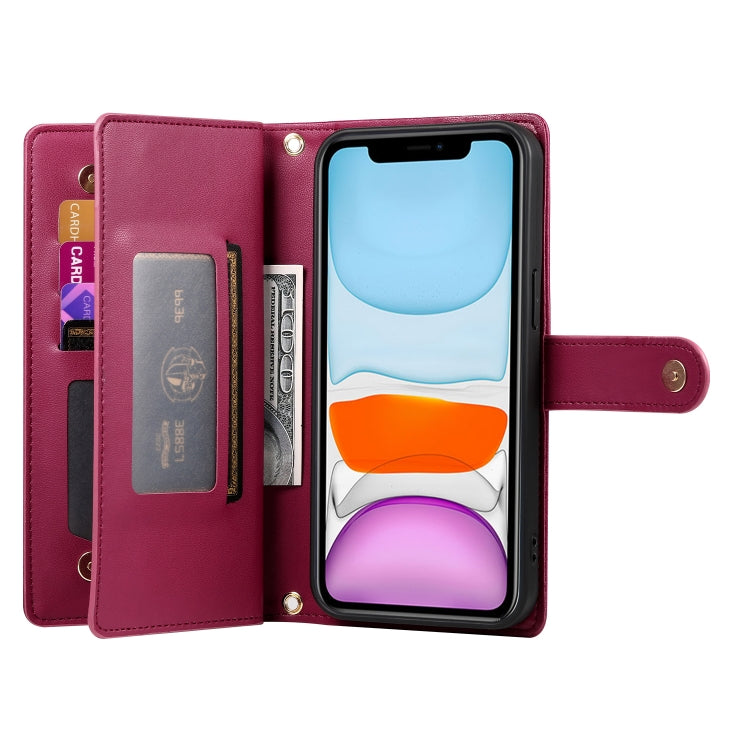 For iPhone 11 Nine Card-slot Zipper Wallet Bag Leather Phone Case