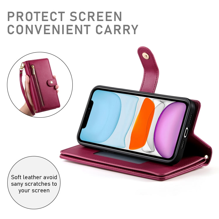 For iPhone 11 Nine Card-slot Zipper Wallet Bag Leather Phone Case
