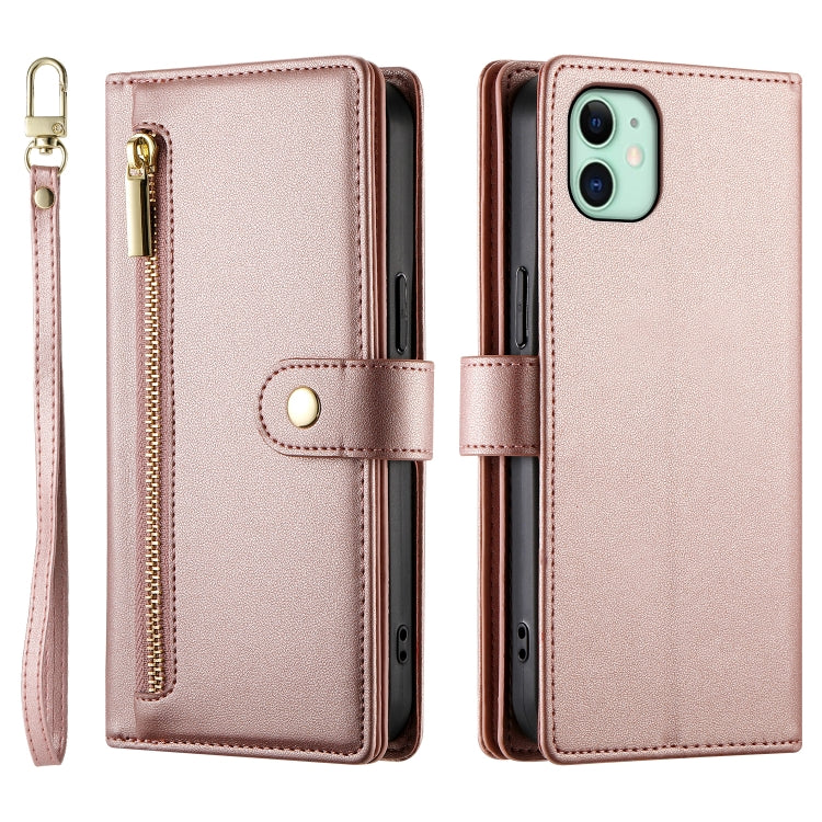 For iPhone 11 Nine Card-slot Zipper Wallet Bag Leather Phone Case