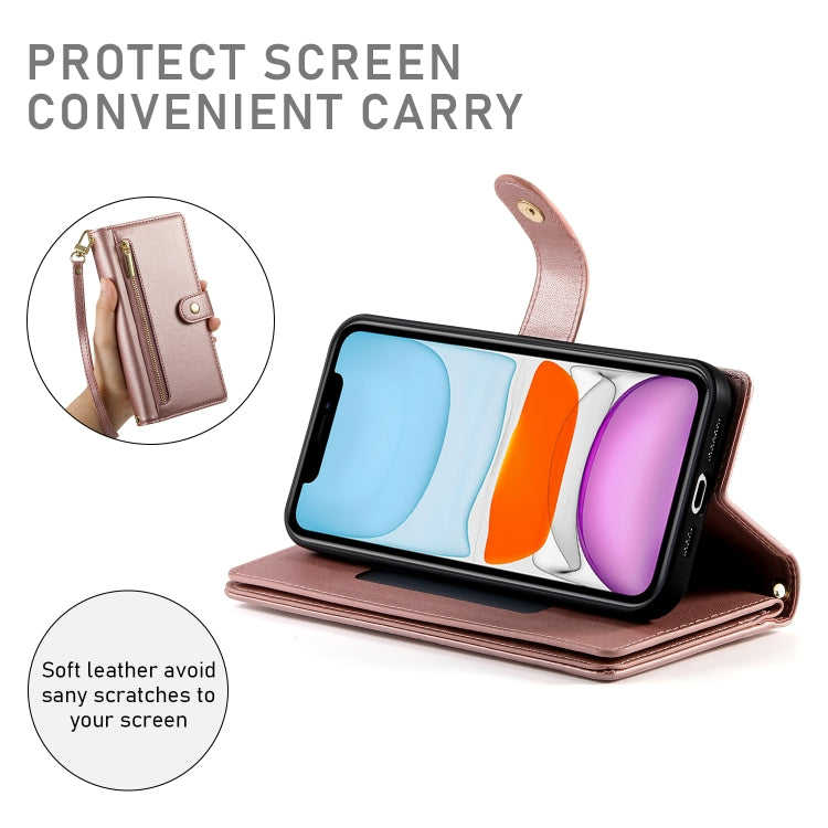 For iPhone 11 Nine Card-slot Zipper Wallet Bag Leather Phone Case