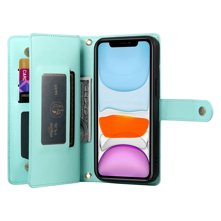 For iPhone 11 Nine Card-slot Zipper Wallet Bag Leather Phone Case
