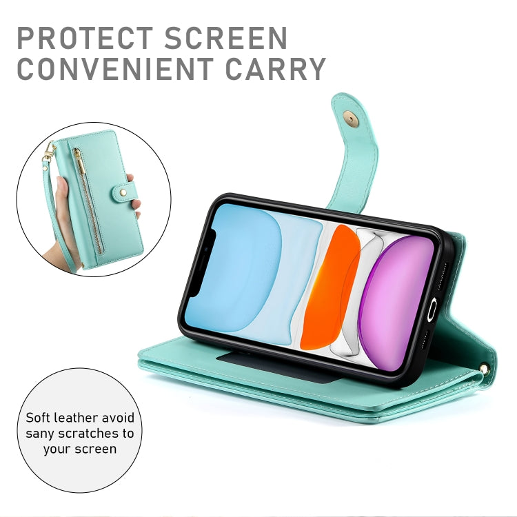 For iPhone 11 Nine Card-slot Zipper Wallet Bag Leather Phone Case