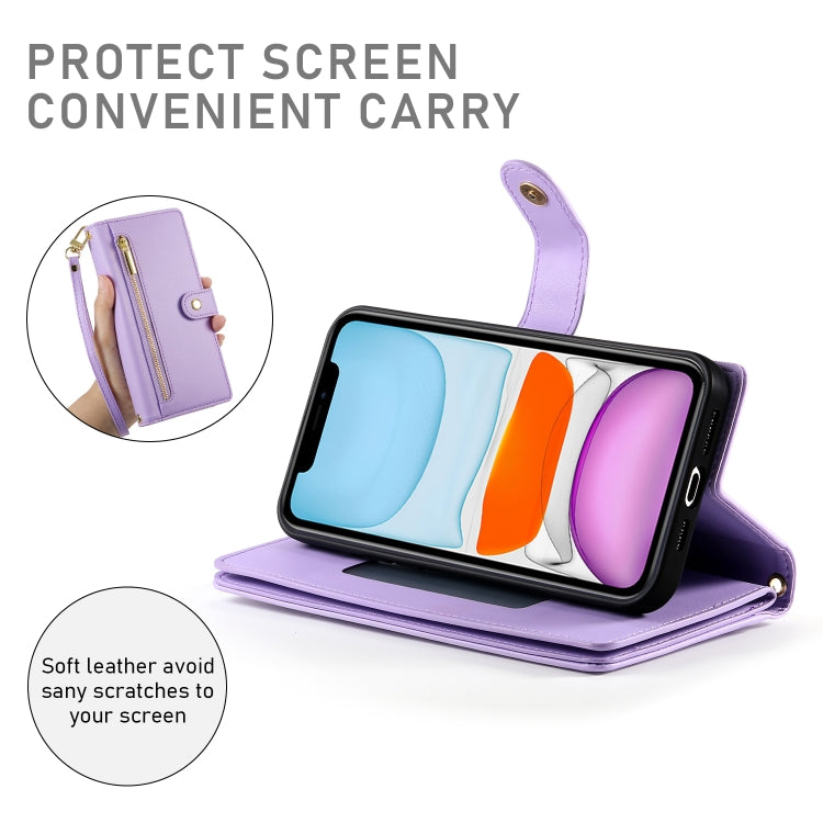 For iPhone 11 Nine Card-slot Zipper Wallet Bag Leather Phone Case