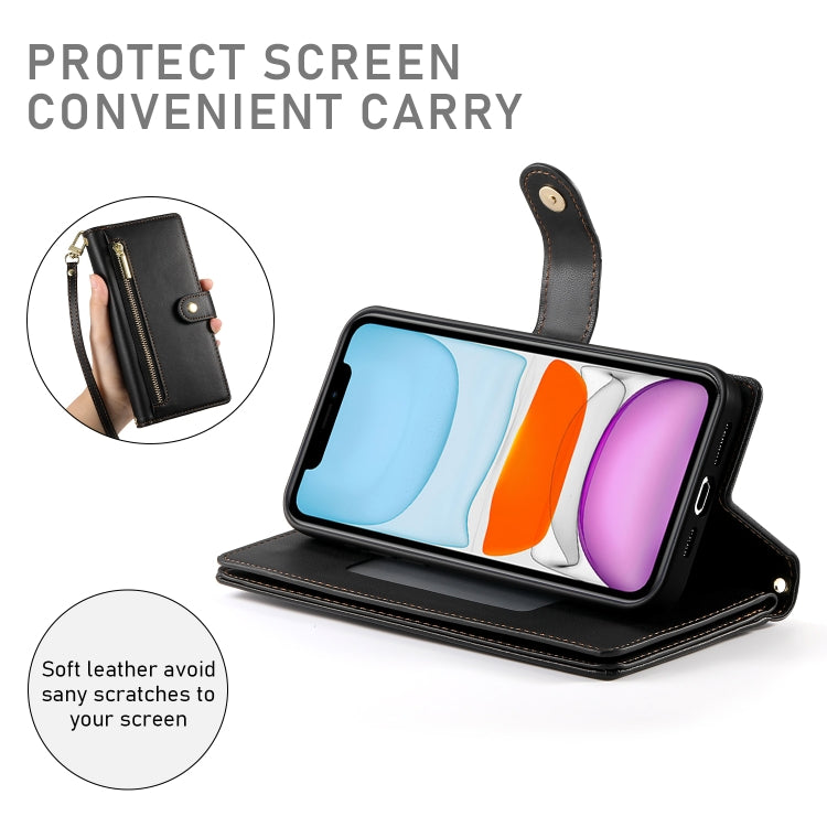 For iPhone 11 Nine Card-slot Zipper Wallet Bag Leather Phone Case