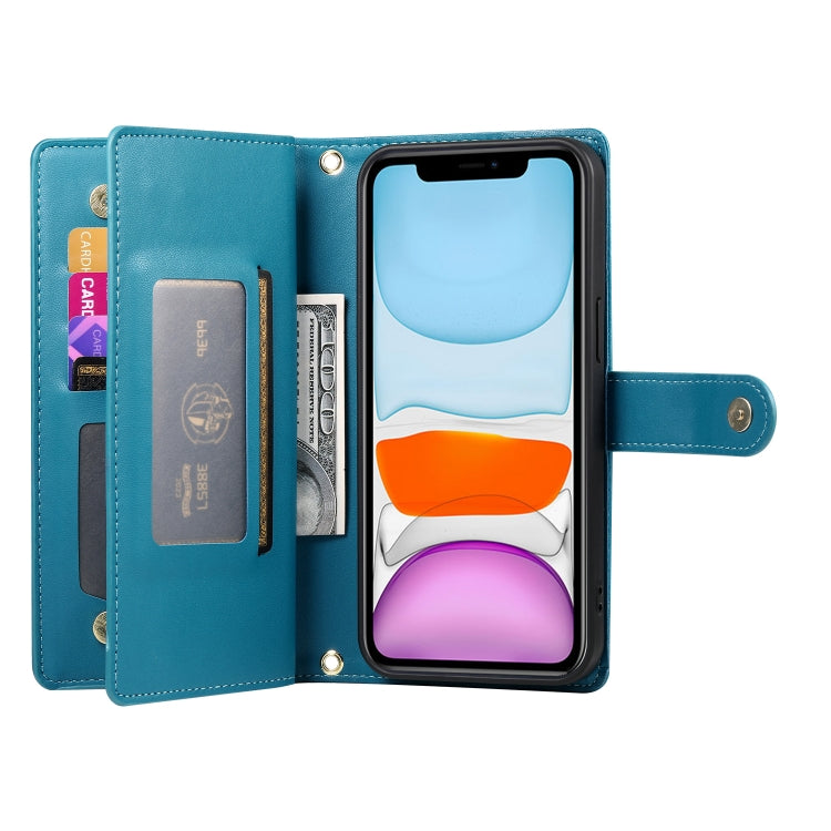 For iPhone 11 Nine Card-slot Zipper Wallet Bag Leather Phone Case