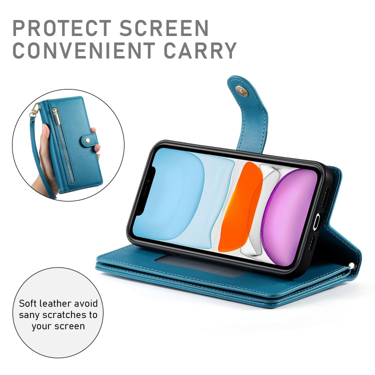 For iPhone 11 Nine Card-slot Zipper Wallet Bag Leather Phone Case