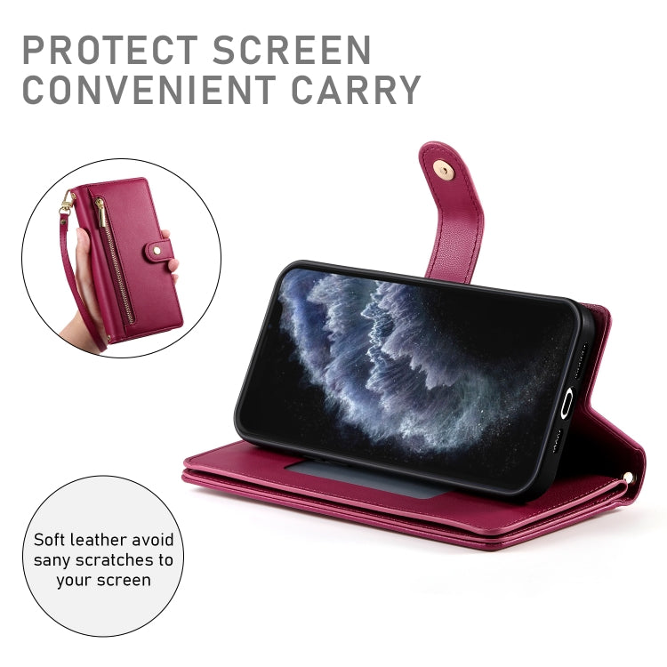 For iPhone 11 Pro Nine Card-slot Zipper Wallet Bag Leather Phone Case