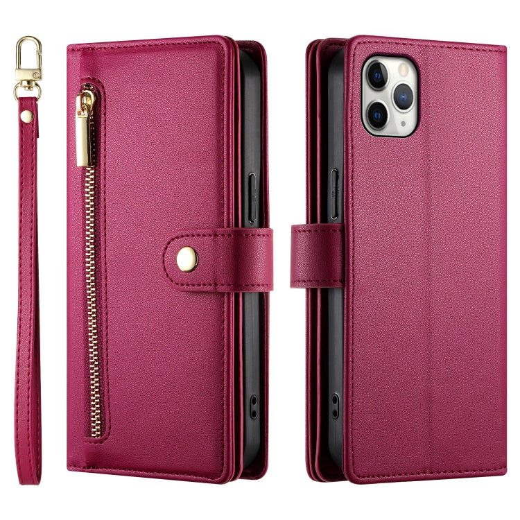 For iPhone 11 Pro Max Nine Card-slot Zipper Wallet Bag Leather Phone Case