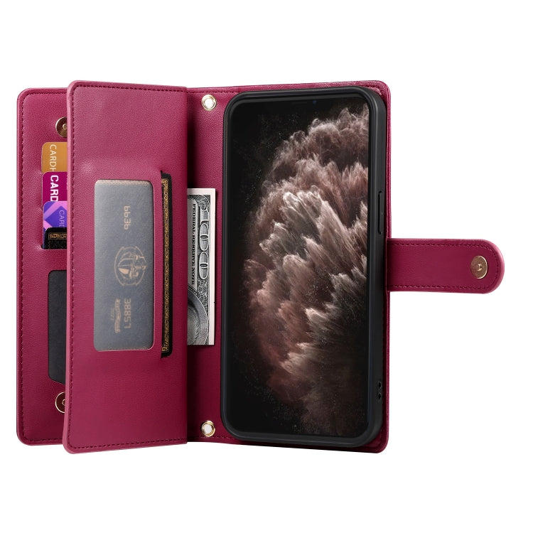For iPhone 11 Pro Max Nine Card-slot Zipper Wallet Bag Leather Phone Case
