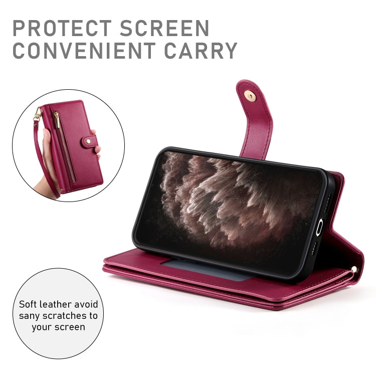 For iPhone 11 Pro Max Nine Card-slot Zipper Wallet Bag Leather Phone Case