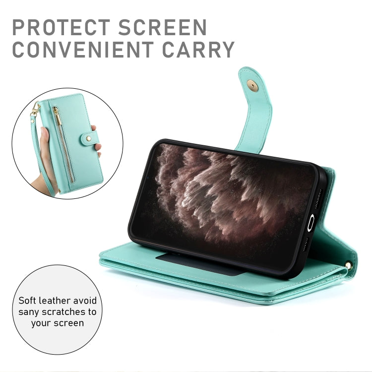For iPhone 11 Pro Max Nine Card-slot Zipper Wallet Bag Leather Phone Case