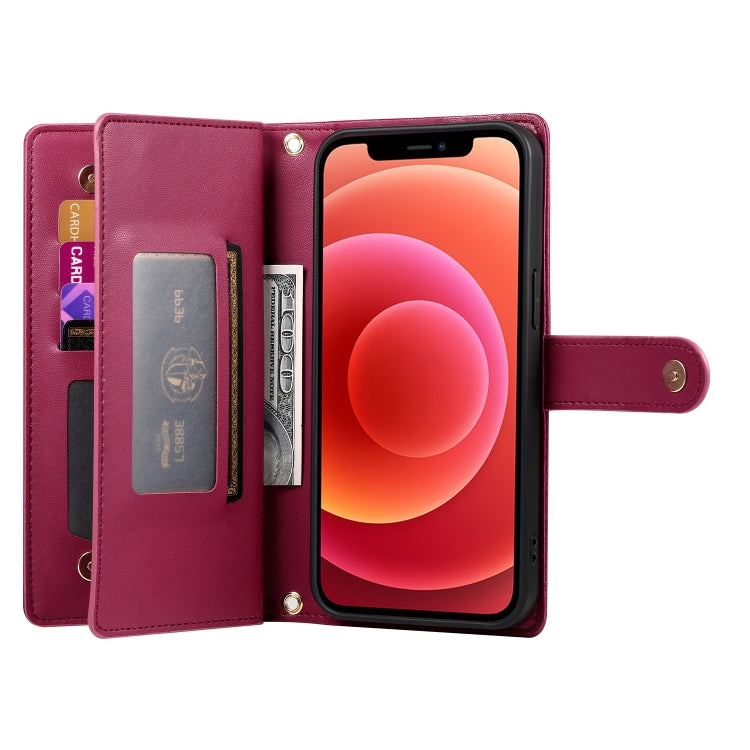 For iPhone 12 / 12 Pro Nine Card-slot Zipper Wallet Bag Leather Phone Case