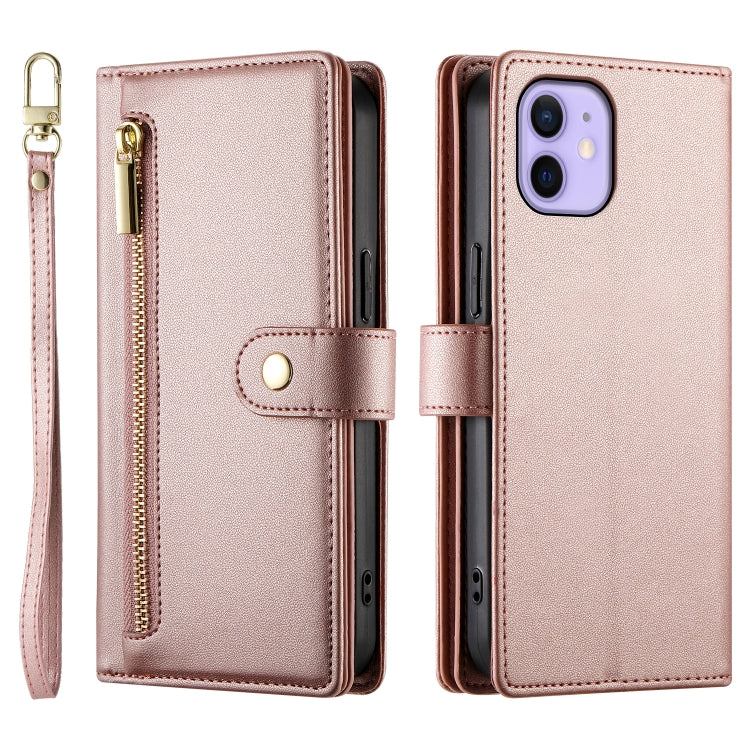 For iPhone 12 / 12 Pro Nine Card-slot Zipper Wallet Bag Leather Phone Case
