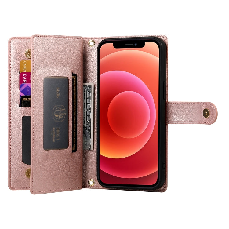 For iPhone 12 / 12 Pro Nine Card-slot Zipper Wallet Bag Leather Phone Case